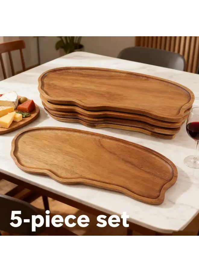 5PCS Oval Solid Wood Tray Set Handcrafted Lightweight For Serving Food Desserts - Image 1